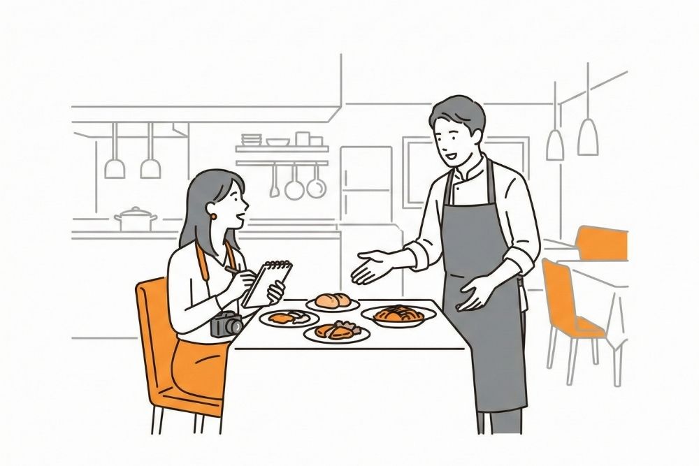 取材する女性スタッフ